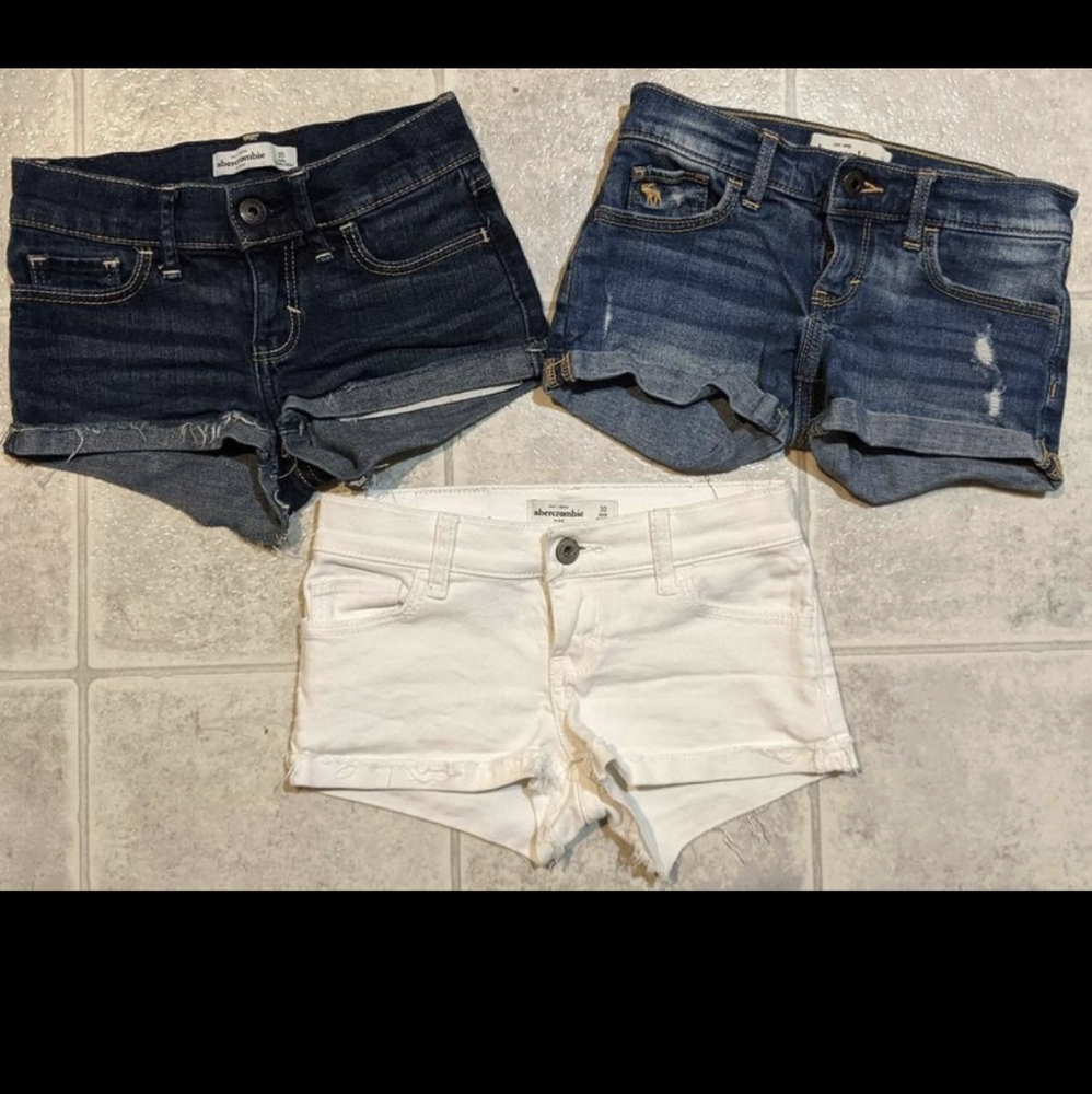 3 Pair Abercrombie Kids Girls Shortie Shorts, Size 10